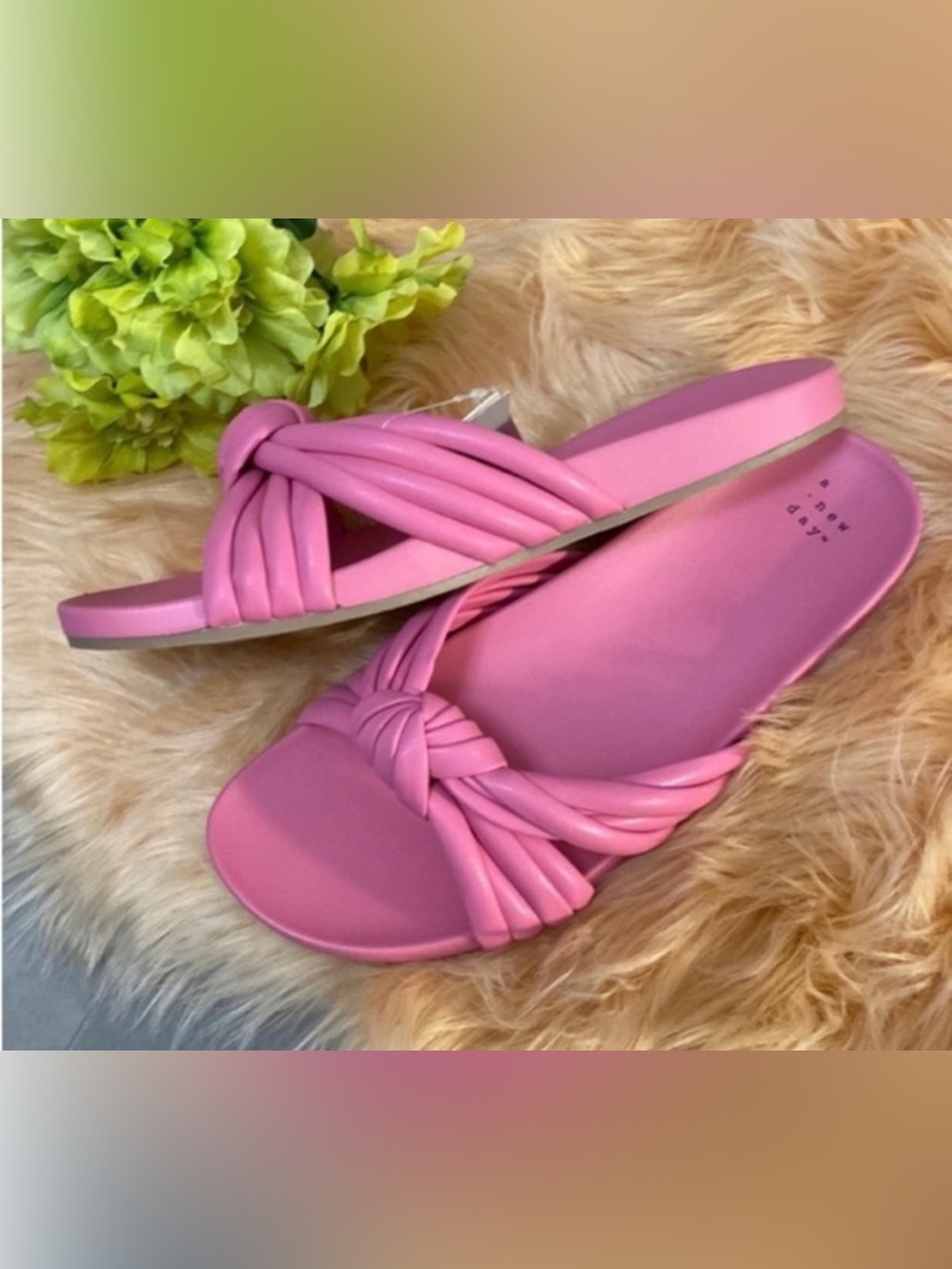 Pink Slides Sandal Slip On Shoes With Twist Knot Accent Sz 9.5 NEW!
